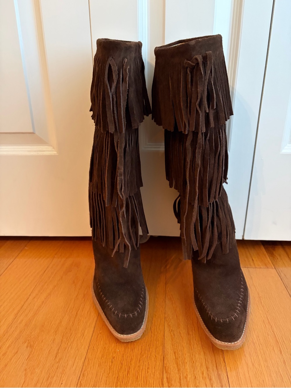 Michael Kors Dark Brown Suede Fringe Knee Boots